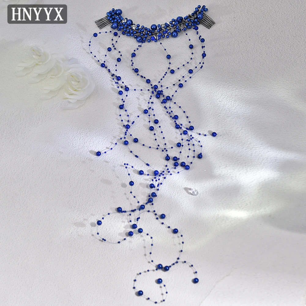 

HNYYX Blue Pearl Hair Vine Bridal Hair Comb Wedding Bride Party Headdress for Women Beaded Jewelry Hair Accessories A230