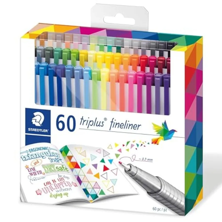 

triplus Fineliner FeltTip Pen Set: pcs 0.mm Assorted WaterBase Ink Ergonomic Triangular Shape Coloring Writing Journaling and D