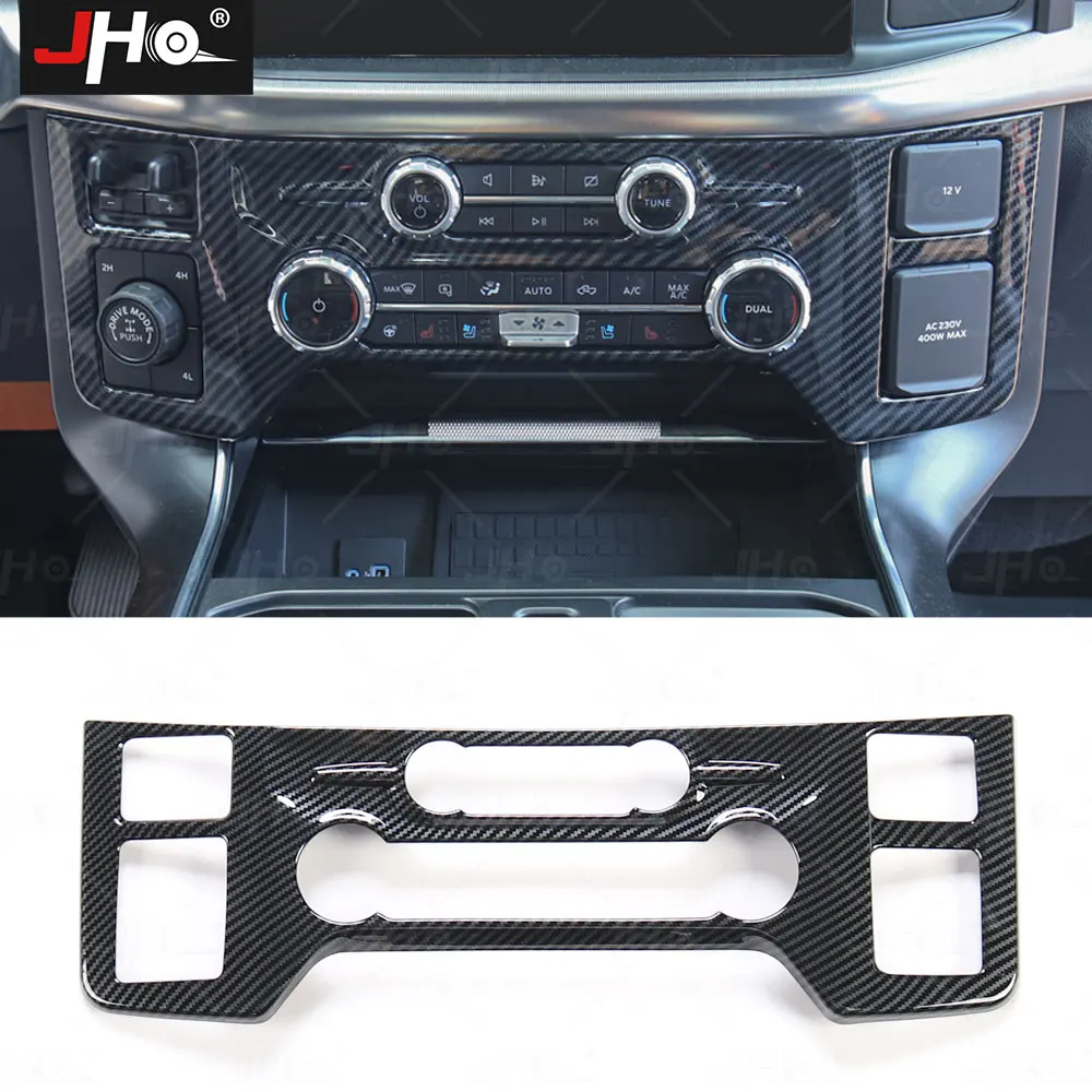 JHO Car Carbon Grain Front Center Console Panel Cover Decorate Trim for Ford F150 Raptor 2021 2022 2023 Gen3 Accessories