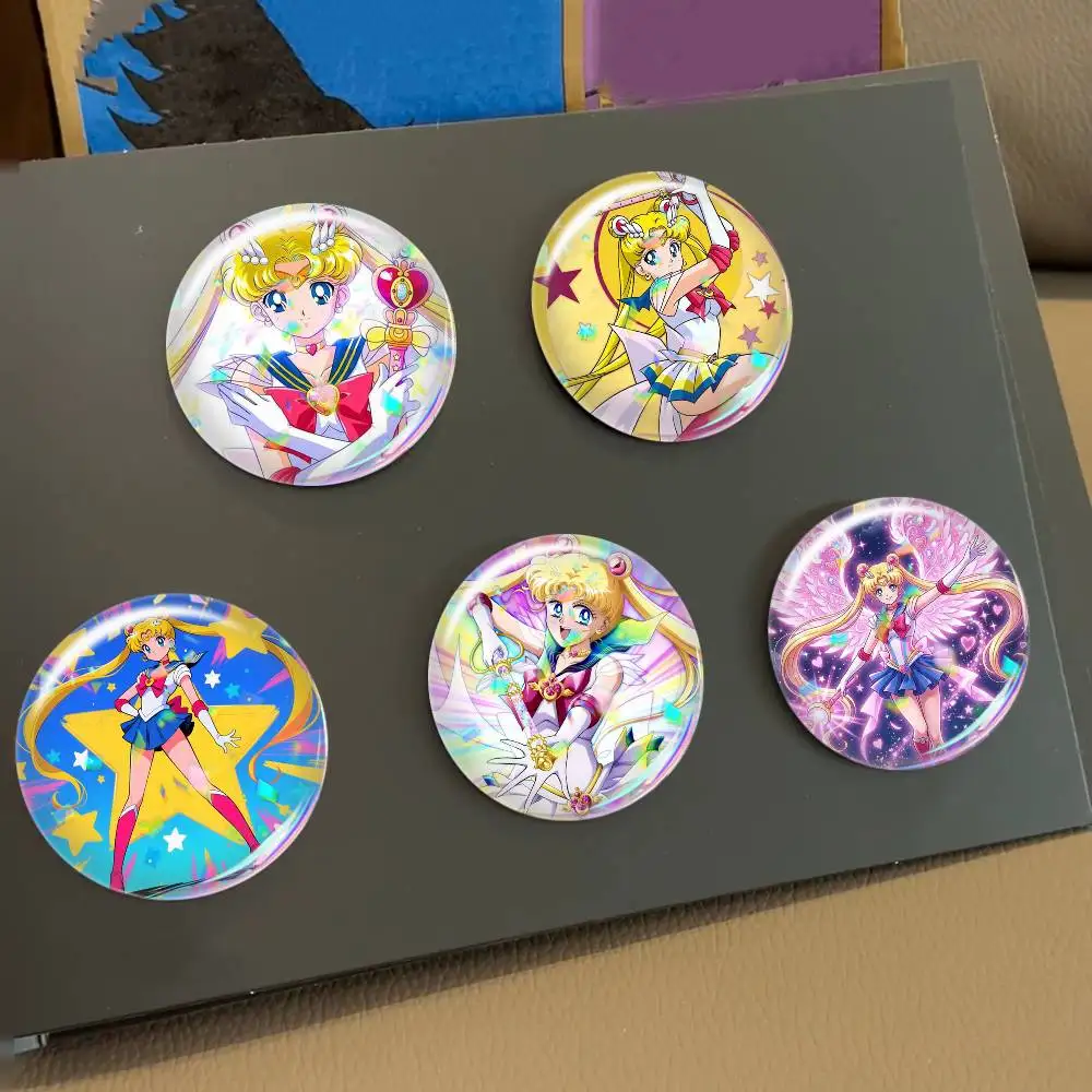 S-Sailor Moon   Laser Badge Creative Pins Brooch for Bag Clothes Hat Decor Gifts Fans Collect