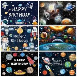 Happy Birthday Party Decor  Outer Space Photography Background Custom Astronaut Rocket Galaxy Planet Photo Kids Gift Baby Shower