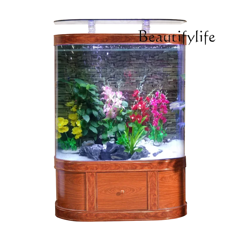 

S Goldfish Tank Living Room Household Glass One-click Drainage 1.2m Medium And Large Floor-to-ceiling Aquarium Against The Wall