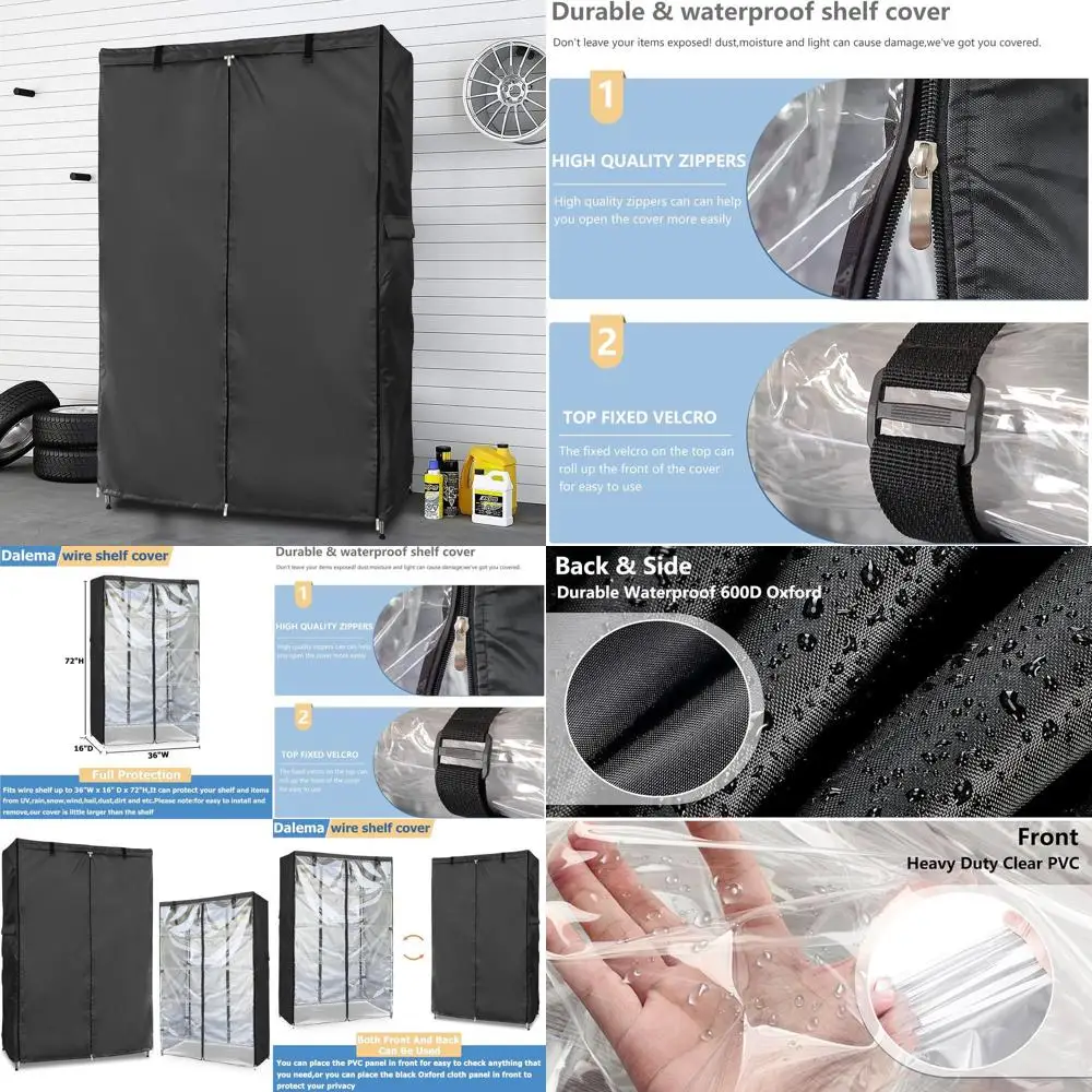 

Heavy-Duty Outdoor Storage Rack Cover with Zipper for 36x16x72 Wire Shelves