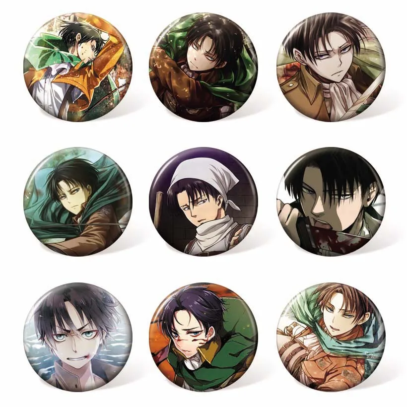 Anime Attack on Titan Rivaille Ackerman Cartoon Brooch Cosplay Badge for Clothing & Accessories or Collection (9pcs/set )