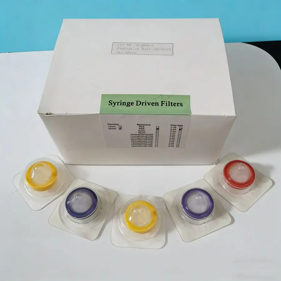 Xin Tester 50pcs/lot 13/25/33mm disposable filter head PES/PTFE/nylon filter membrane 0.22/0.45um