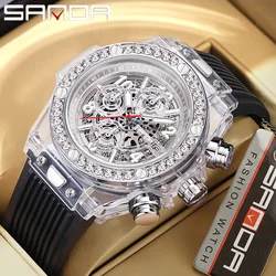 SANDA Hot Sale Men Quartz Watch Silicone strap Waterproof Calendar Luminous Hand Multifunction Quartz Chronograph Men's Clock