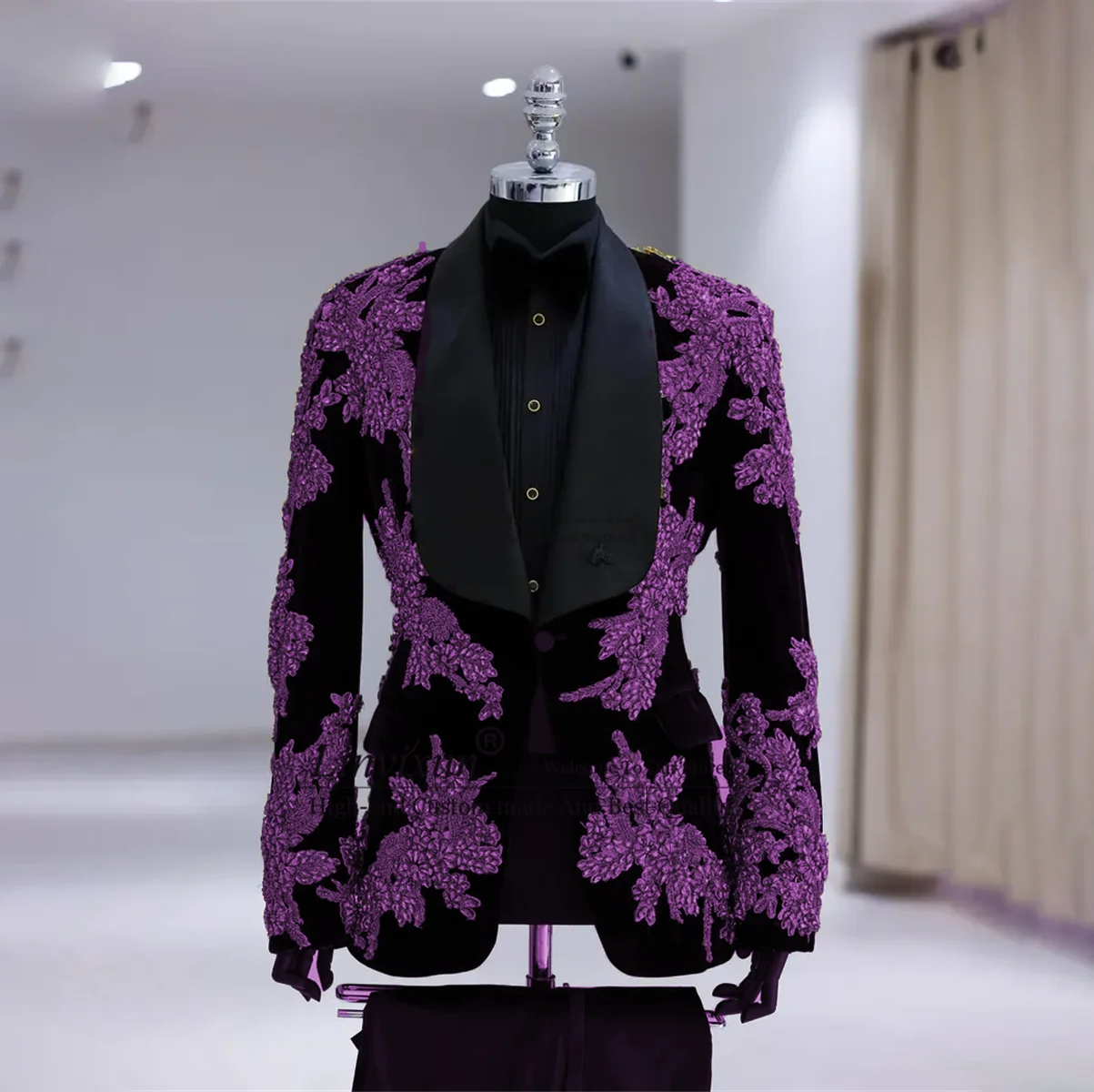 Fashion Embellished Beaded Men Suits Shawl Lapel Groom Tuxedos 2 Pieces Sets Male Wedding Party Prom Blazers Slim ropa hombre