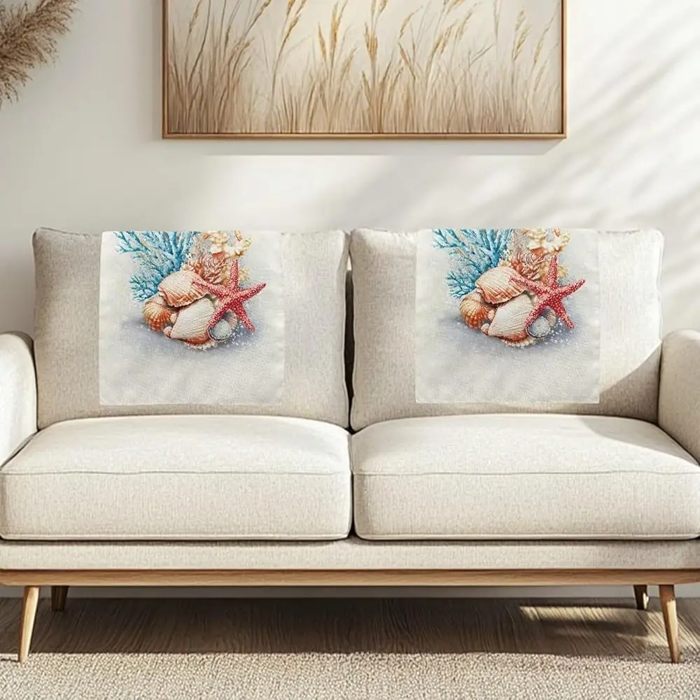 

Starfish Recliner Headrest Protector Sea Shells Washable Sofa Headrest Cover Breathable Couch Headrest Covers For Home Office