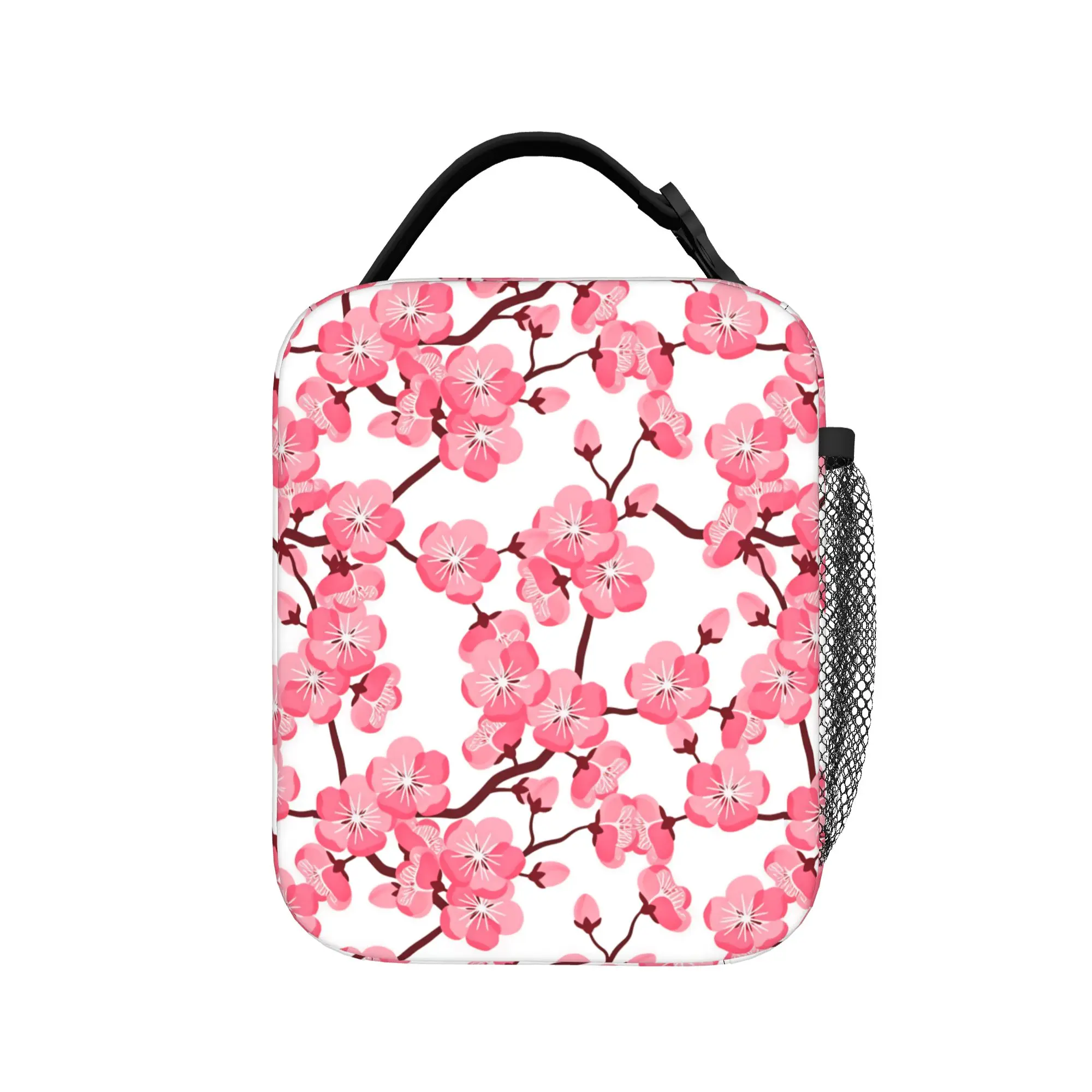 Japanese Sakura Cherry Blossoms Lunch Bag  Casual Lunch Box School Convenient Tote Food Bags For Child Oxford Graphic Cooler Bag