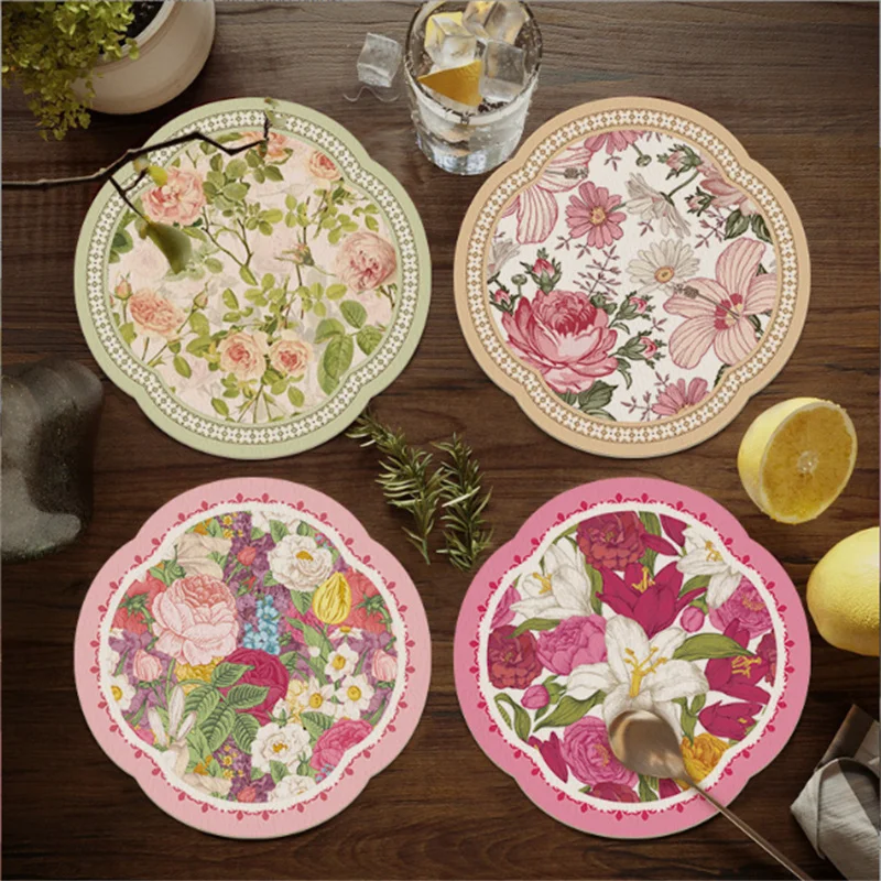 14x14CM Diatom Mud Placemat Chinese Style Flower And Bird Kitchen Countertop Anti-Scalding Heat-Insulating Coaster for Home Use