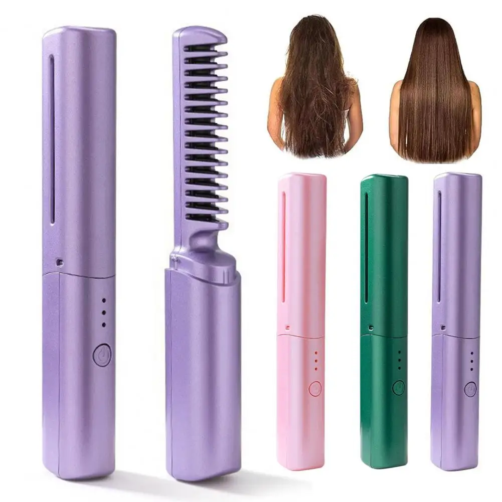 

Cordless Hair Straightener Brush 3 Temperature Modes Adjustable Fast Heating Portable Travel Electric Hot Brush Curly Hair Styli