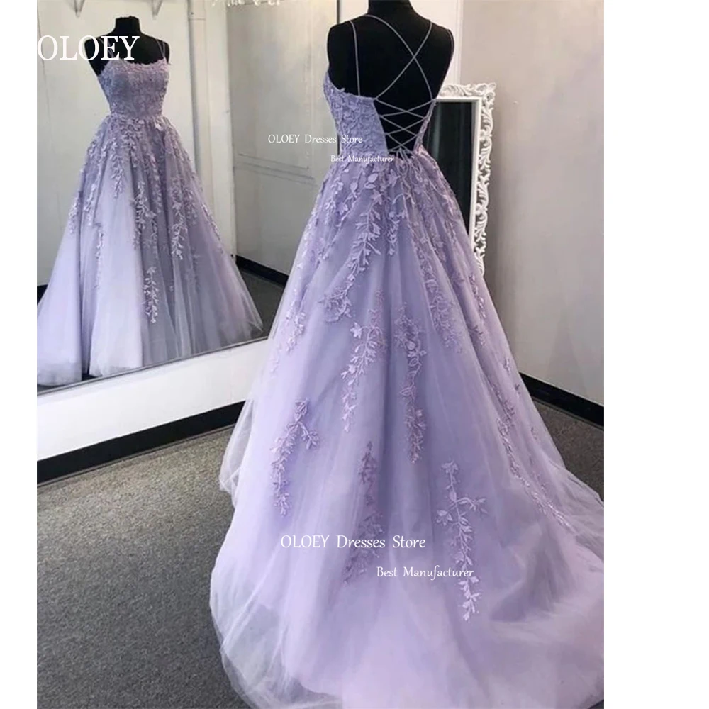 OLOEY elegante lavanda Tulle pizzo floreale abiti da ballo lunghi cinghie Criss cinghie incrociate abiti da sera abito da festa formale