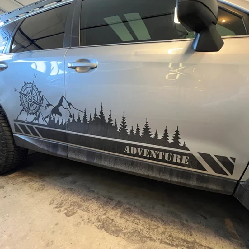 Adesivi per Auto con Alberi e Montagne con Bussola, Decorazione per Porte e Fiancate, Accessori Esterni in PVC Impermeabile