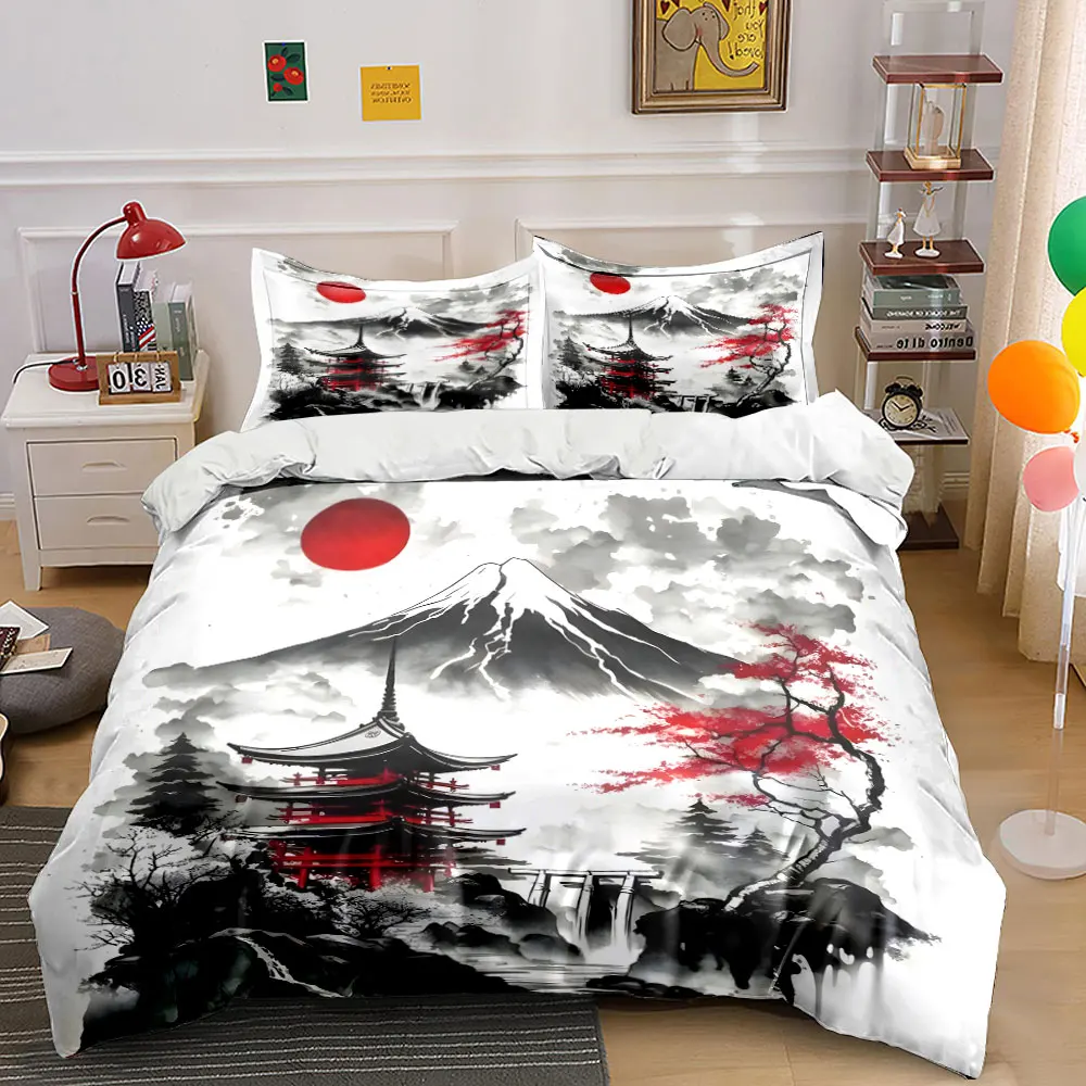 Red Sun, Snow Mountain, Traditional Pagoda Bedding Set for Kids Luxury Gift 3pcs Digital Print Comforter Set Soft Comfortable