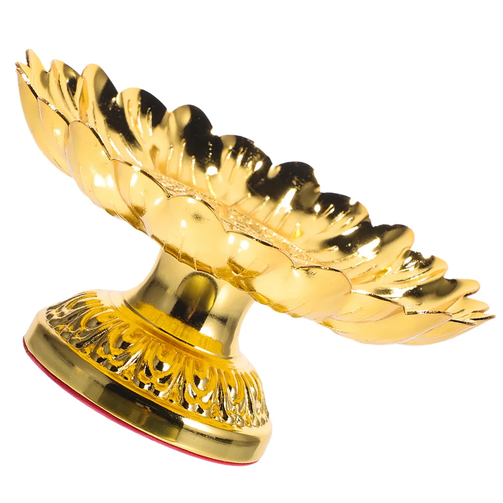 

7 Inch Lotus Shape Alloy Offering Plate for Temple Fruit Tray Decorative Supplies Home Use Tribute Dish