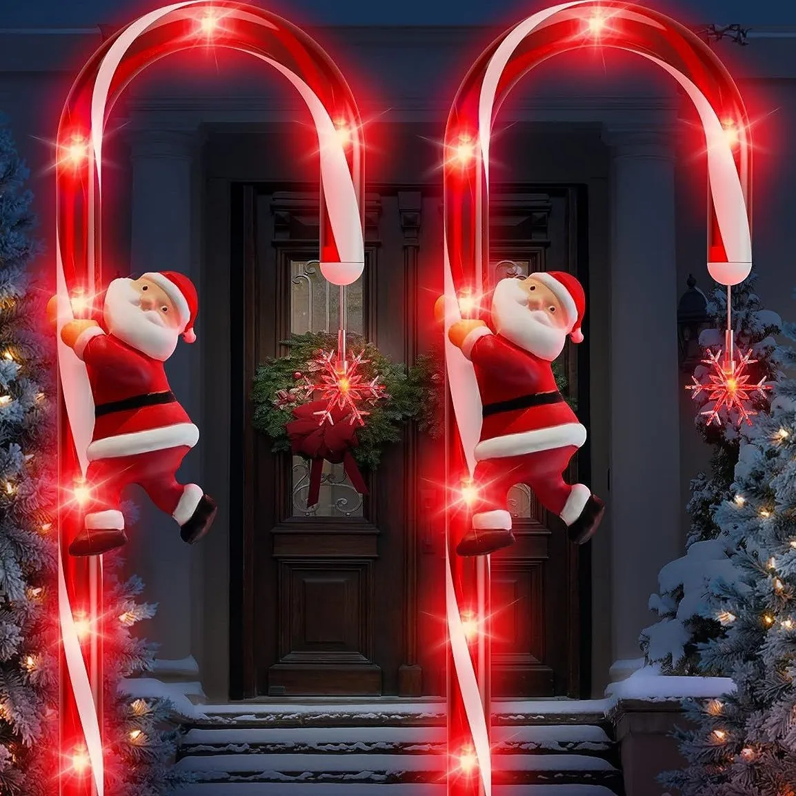 Solar Outside Christmas Light,LED Santa Claus Crutch Light,Garden Pathway Atmosphere Light for Patio Yard Landscape Decoration