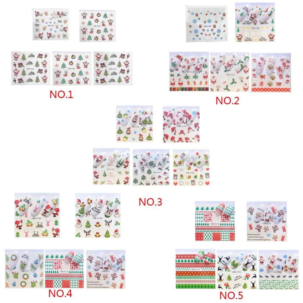 5pcs Christmas Theme Nail Decals Decor Joyful Nail Art Stickers Home Salon Hand Tip Beauty Tool