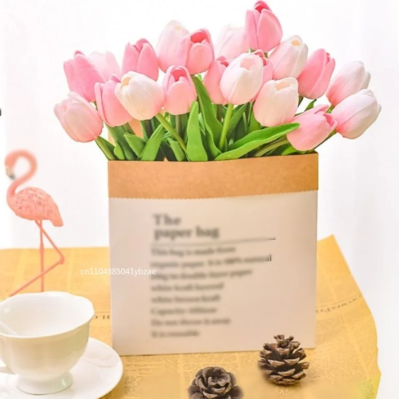 Ramo de tulipán de flores artificiales, flores falsas, decoración de jardín de boda, ramo de jardín para el hogar al aire libre, plantas decorativas para jarrón