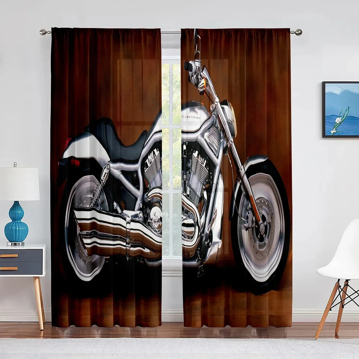 Motorcycle with Cool Brown Curtains for Living Room Boys Men Bedroom Decor Modern Curtain Blackout Window Drapes 160x160cm