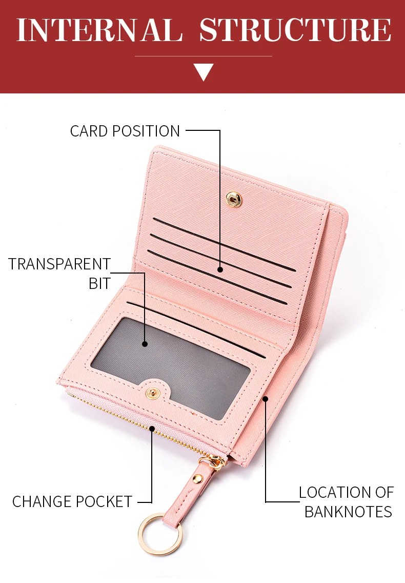 Frauen PU Leder Kupplung Brieftasche Mini Münze Karte Halter Kurze Schnalle Handtasche Neue Mode Kleine Größe Frauen Brieftasche – Detail 4