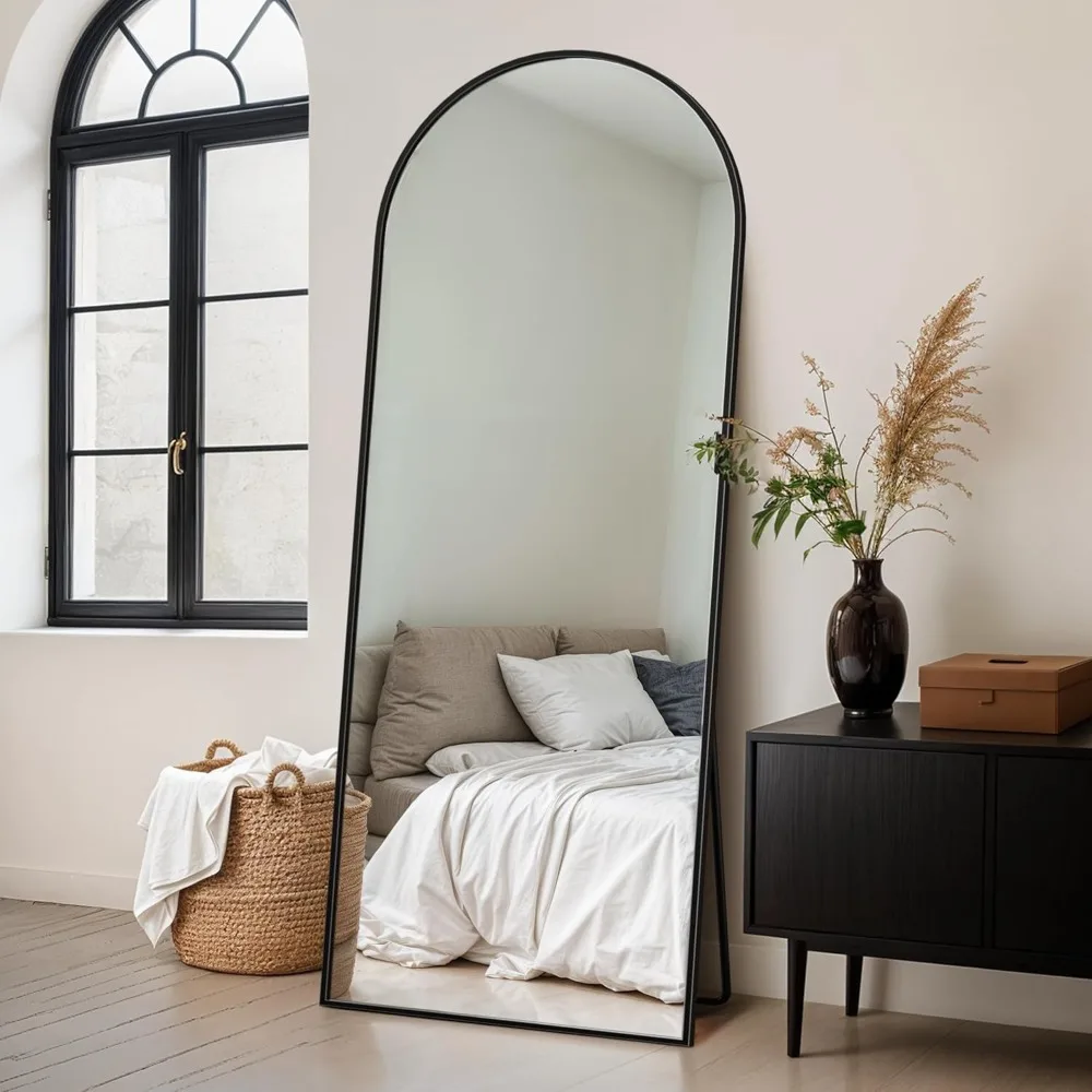 Large Arched Standing Mirror, 64 x 21 Full Length Floor Mirror for Home, Ideal for Bedrooms, Bathrooms, and Living Rooms in Blac