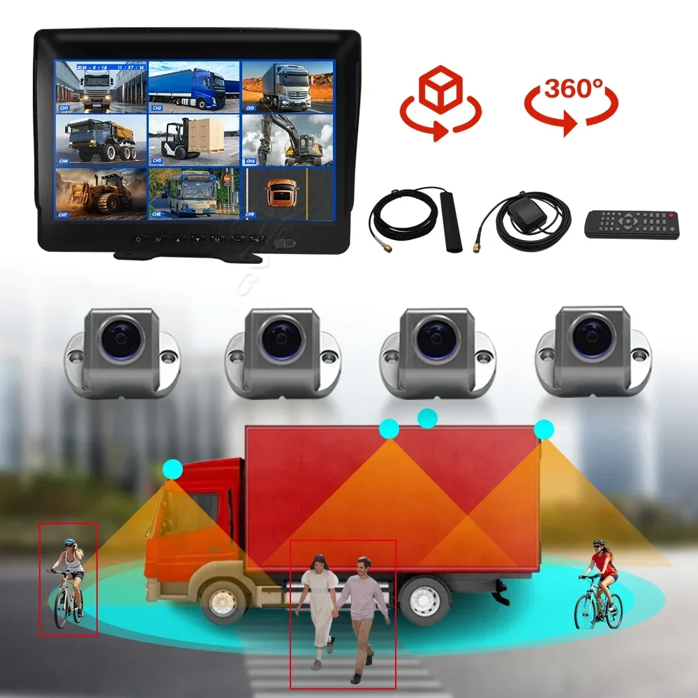 2026 Premium Products 8CH 1080p 360 Degree Panoramic Car Camera System 4G Remote Real-time Video Surveillance DMS ADAS BSD Truck