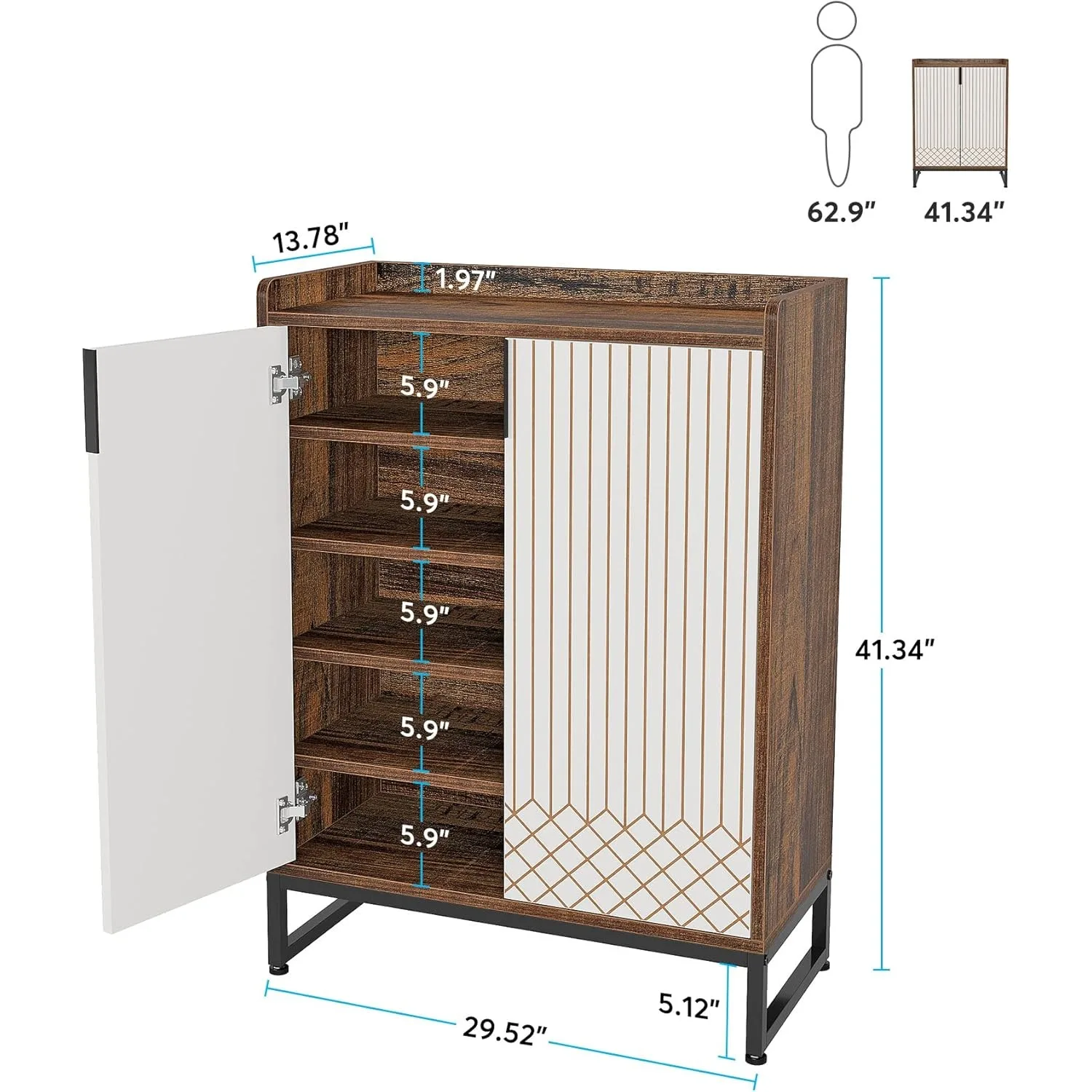25 Pairs Shoe Cabinet with Doors, Wood 5-Tier Shoe Organizer for Bedroom Living Room