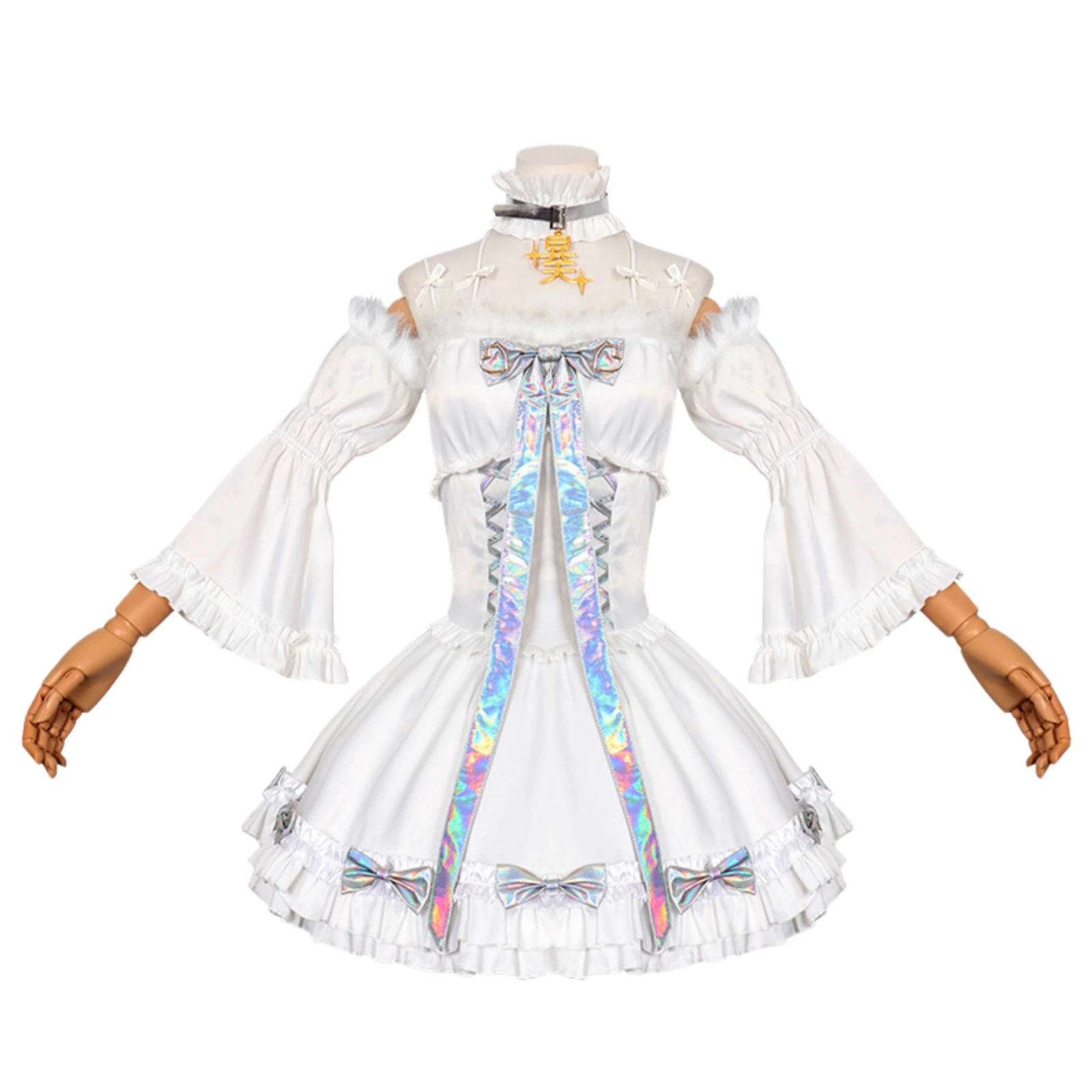 Kangel Rain Cosplay Costume Anime Girl Sweet White Angel Lolita Uniform Ruffle Dress Bow Accessories Set for Halloween view 3