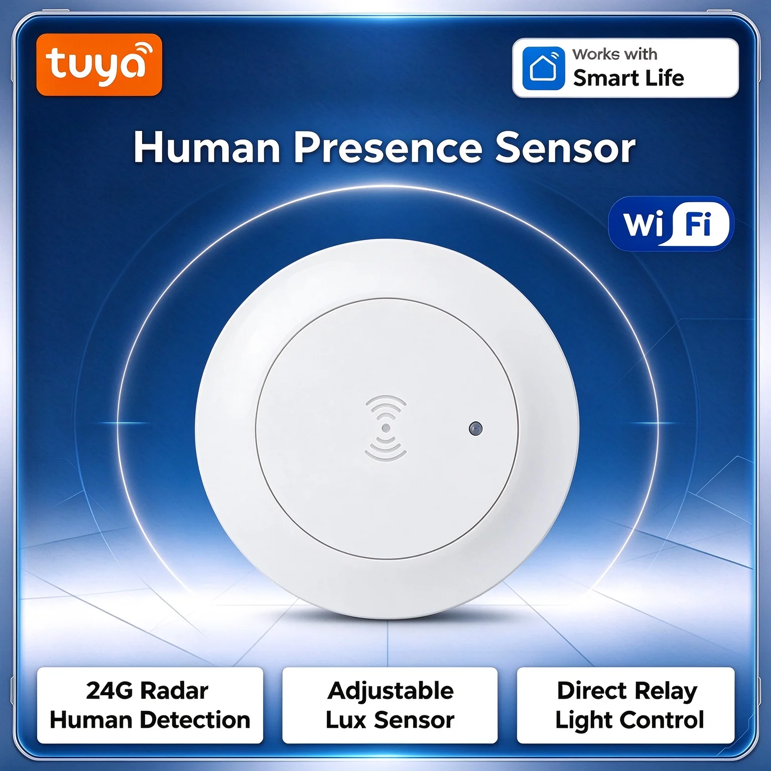 WiFi 24G mmWave Human Presence Sensor Tuya Smart AC95-250V Relay with Adjustable Lux Sensor for Automatic Light Control