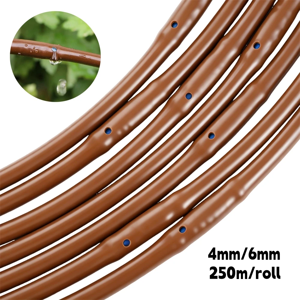 4mm/6mm Brown Drip Irrigation Hose 25cm Spacing Emitter 1/4