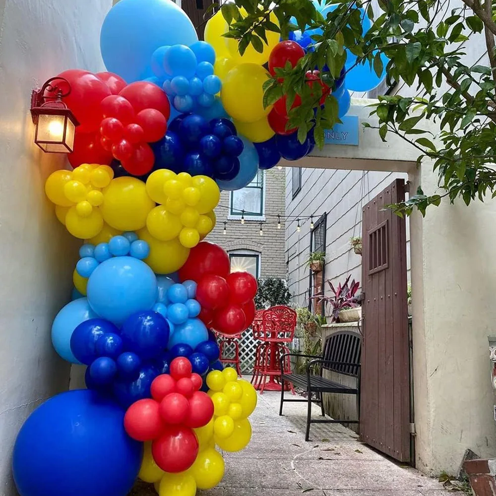 Blue Red Yellow Balloons Garland Arch Kit - DIY 134Pcs Balloon for Baby Shower Bridal Shower Gender Reveal Birthday Party Decor