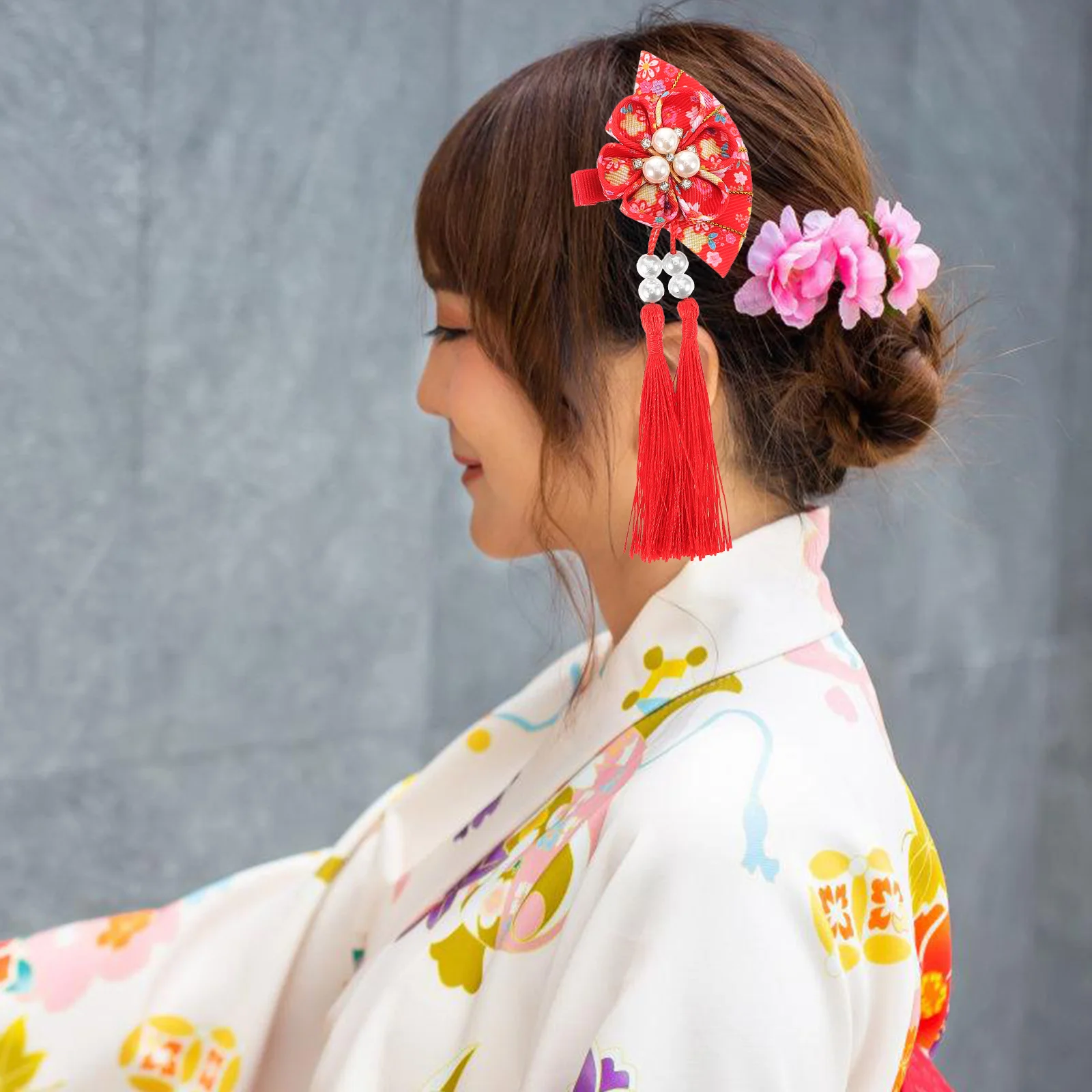 

Japanese Hair Accessories Fan Hair Clip Tassel Women Girls Red Baby Hanfu Kimono Decor Bright Colors Versatile Style Comfortable
