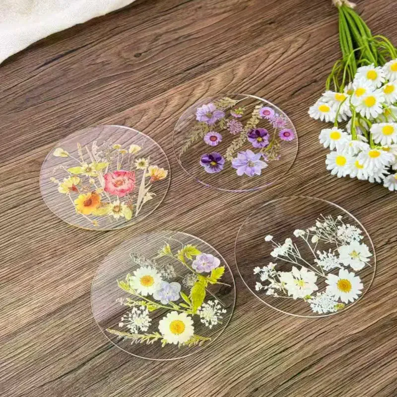 

1/4 шт. 2D круглые красочные подставки с принтом, прозрачные художественные подставки с цветочным принтом, декор стола на свадьбу, день рождения, подарки на день матери