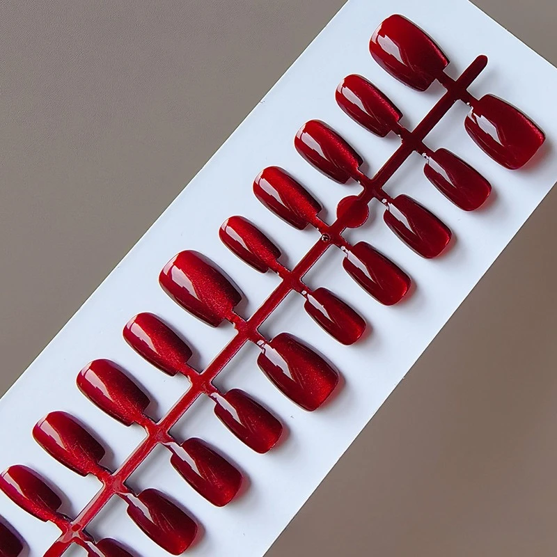 

10Pcs Handmade Cat Eye Effect Press on Nails UV Gel False Coffin Nails Design for Girls Party&Summer Art