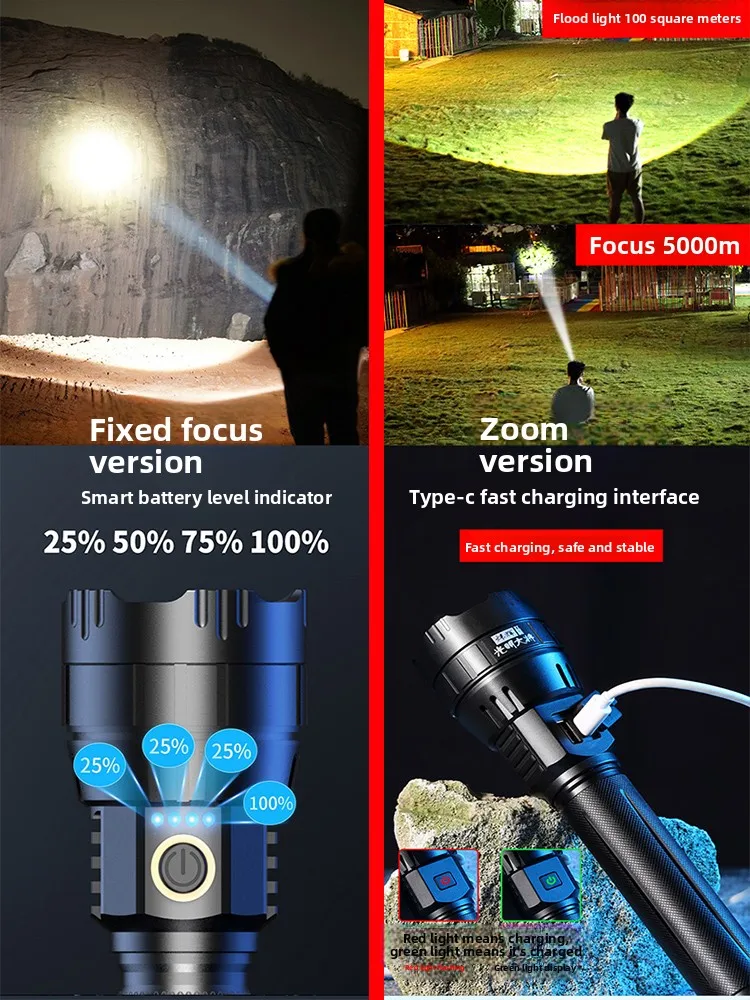 Strong Light Flashlight Rechargeable Ultra Bright Remote Outdoor Home Durable Work Light Portable Battery Long Life