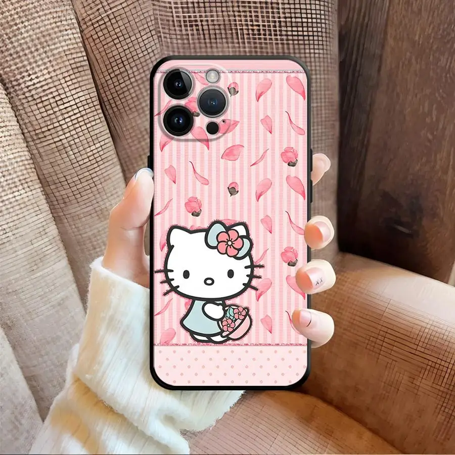 Case for iPhone 17Air XS Max 13 12 11 17 Pro Max XR 15 16 14 Plus 7 8 Black Soft Phone Cover Strawberry Hello Kitty