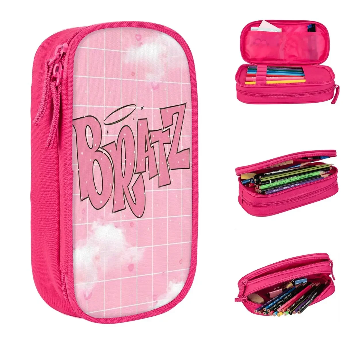 

Bratz Doll Logo Pencil Case New Cartoon Pen Holder Bags Girl Boy Large Storage School Supplies Gifts Pencil Box