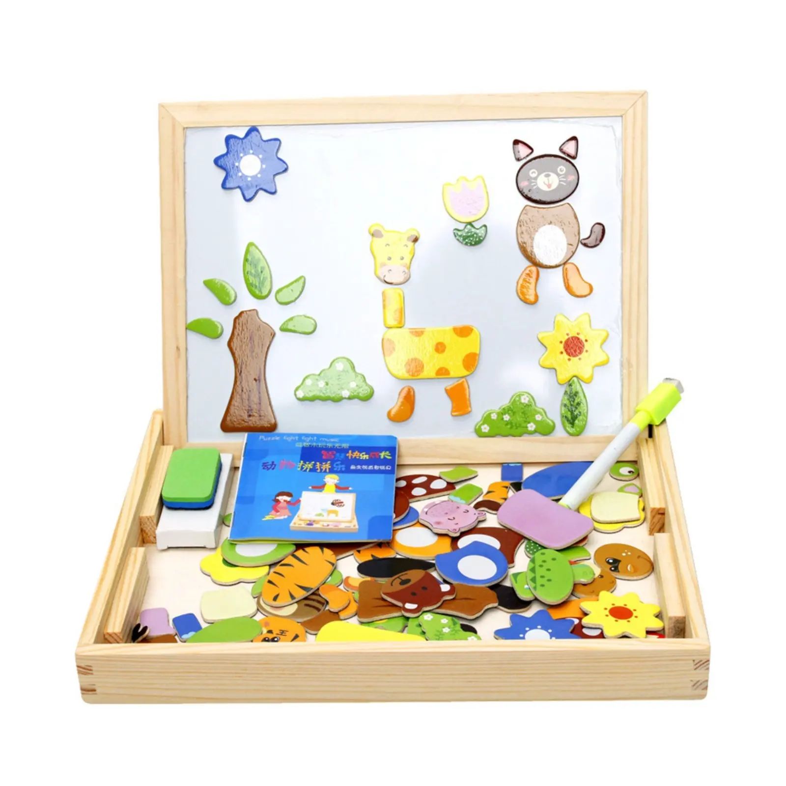 

Детская деревянная доска с животными, двусторонняя доска для рисования, развивающая игрушка