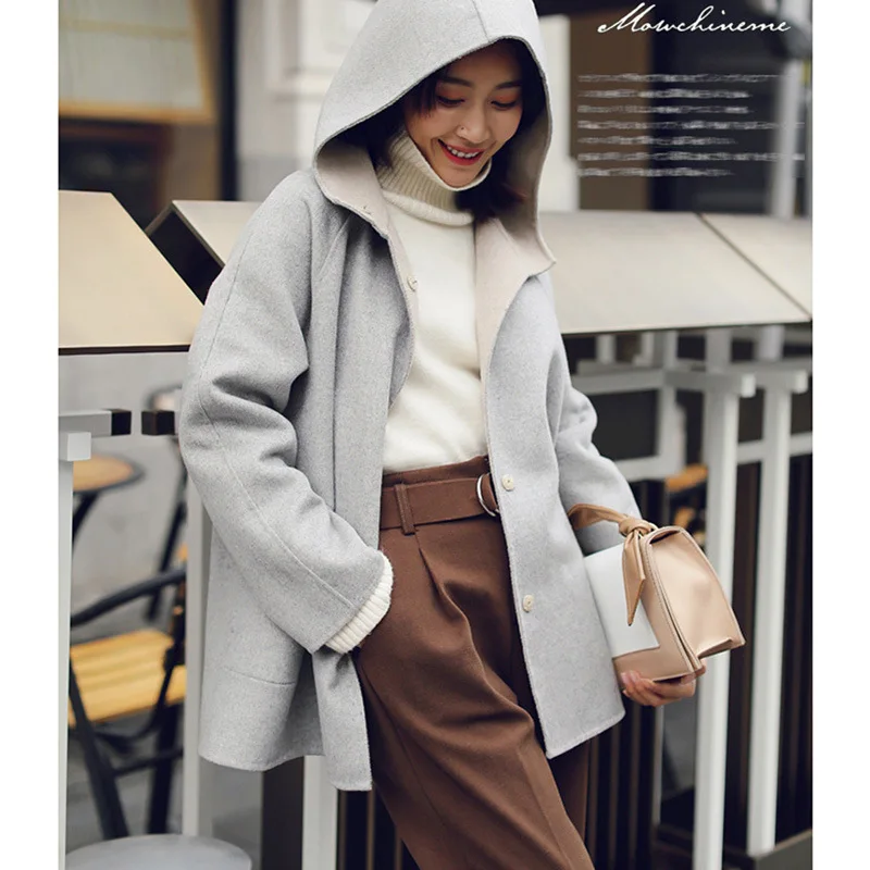 

Double-sided wool woolen coat 2023 new hooded woolen coat for women's autumn and winter women's clothing