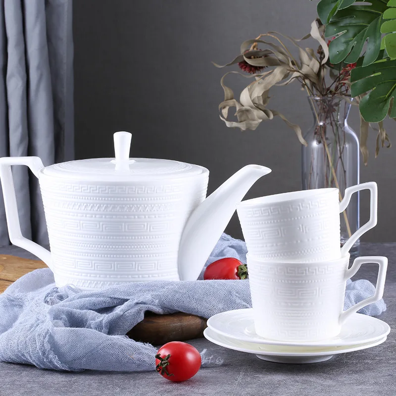 

English Hotel Clubhouse Home Living Room Leisure Afternoon Black Tea Coffee Ceramic Bone Porcelain Relief Cup Saucer Pot