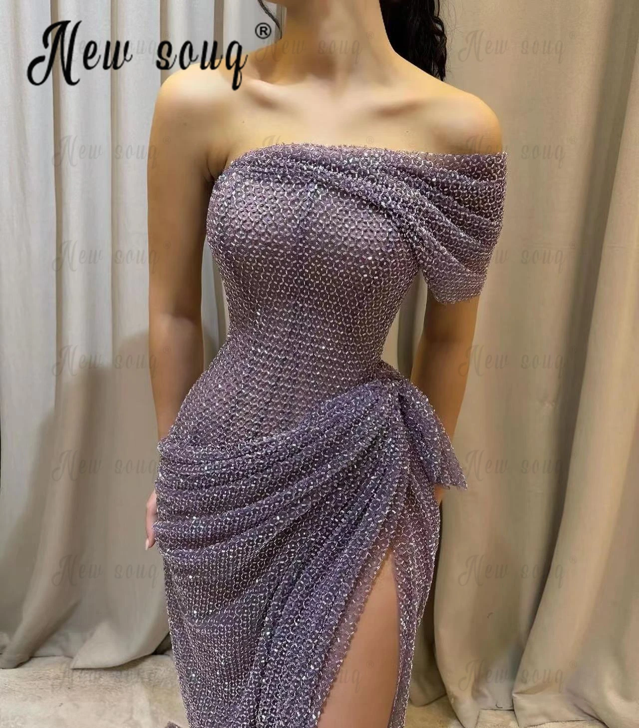 Off Shoulder Boat Neck Dusty Purple Cocktail Dress High Split Robes De Soirée 2024 Women Wedding dress فساتين حفلة موسيقية