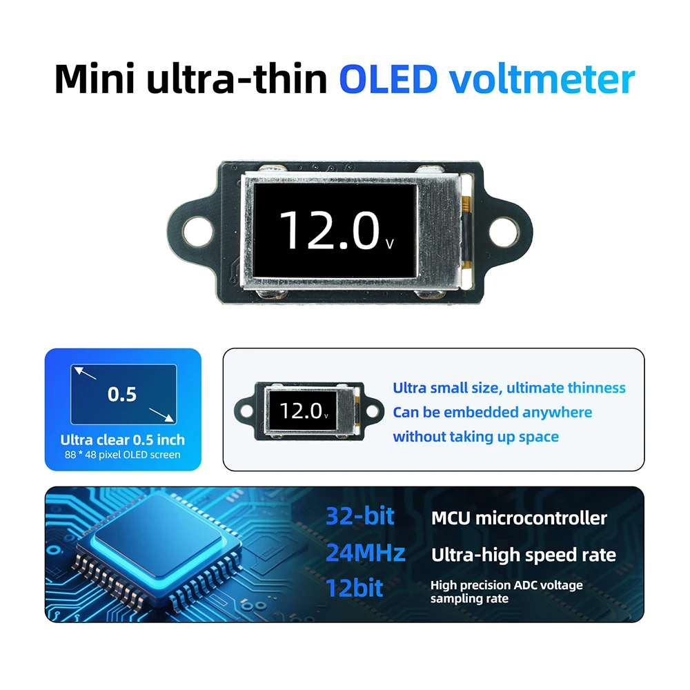 Ultra Small 0.5-inch Digital Voltmeter DC 0-30V 12bit High-Precision Voltage Meter 88×48 Resolution with Screen Protector Frame