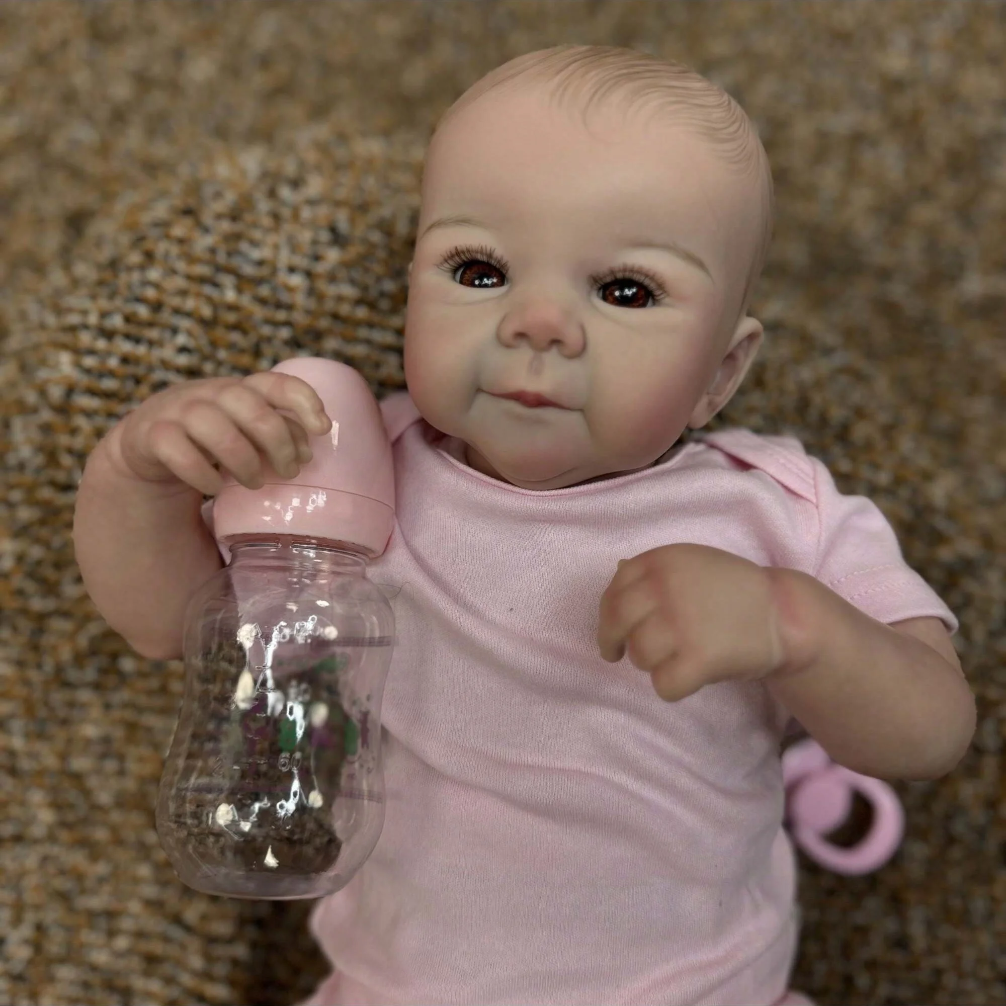 Muñeca Reborn Juliette Bebe de 19 pulgadas, piel pintada realista con cuerpo suave y peluche, muñeca bebé recién nacida hecha a mano para regalos y colección