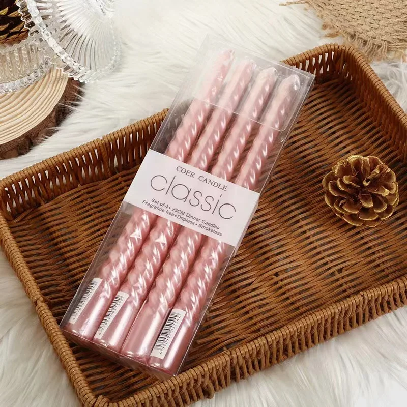 Picture 7: 4pcs Long pole colored threaded candlestick candles, romantic family candles, dinner decorations, weddings, birthdays, candles