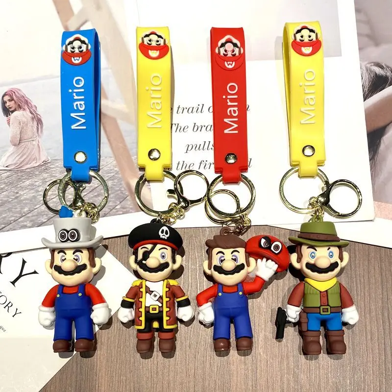 Super Mario Bros 3D Cross Dressing Cartoon Keychain Accesorios Schoolbag Pendant Key Bag Decoration Collection Ornament Kids Toy