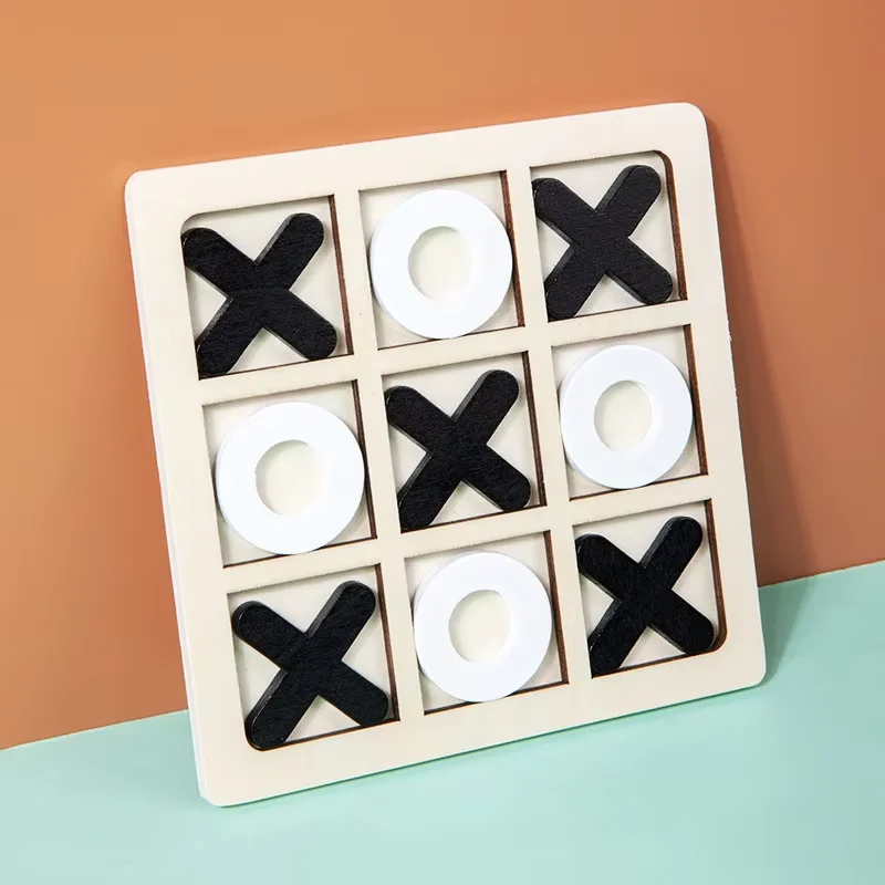 1 conjunto de jogo de madeira tic tac toe-jogo de tabuleiro de estratégia xo de edição padrão para 2 jogadores, quebra-cabeça de treinamento cerebral para adultos e crianças