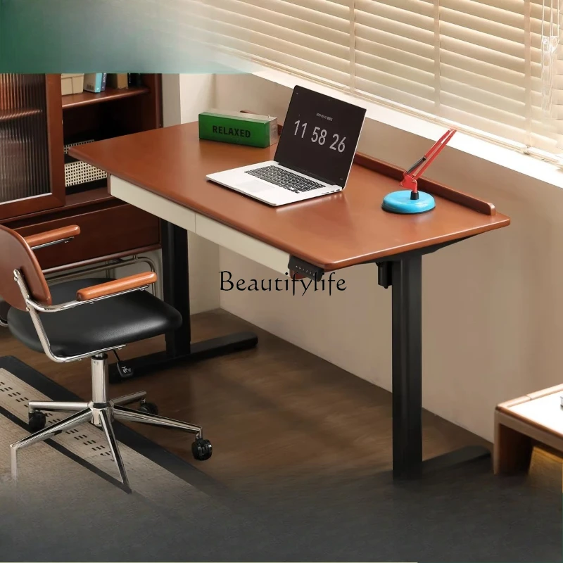 

Solid wood household electric lifting table study antique desk retro long table