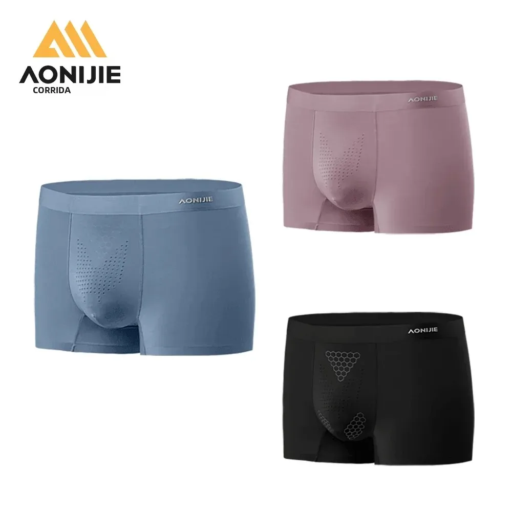 AONIJIE 3 pacotes E7009 cuecas esportivas masculinas antibacterianas e antifrição cuecas boxer adequadas para maratona fitness corrida