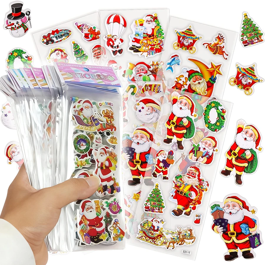 5/10 Stück Weihnachtsstile Puffy Aufkleber 3D Cartoon Kreative selbstklebende Graffiti Aufkleber für Laptop Gepäck Kühlschrank JXB
