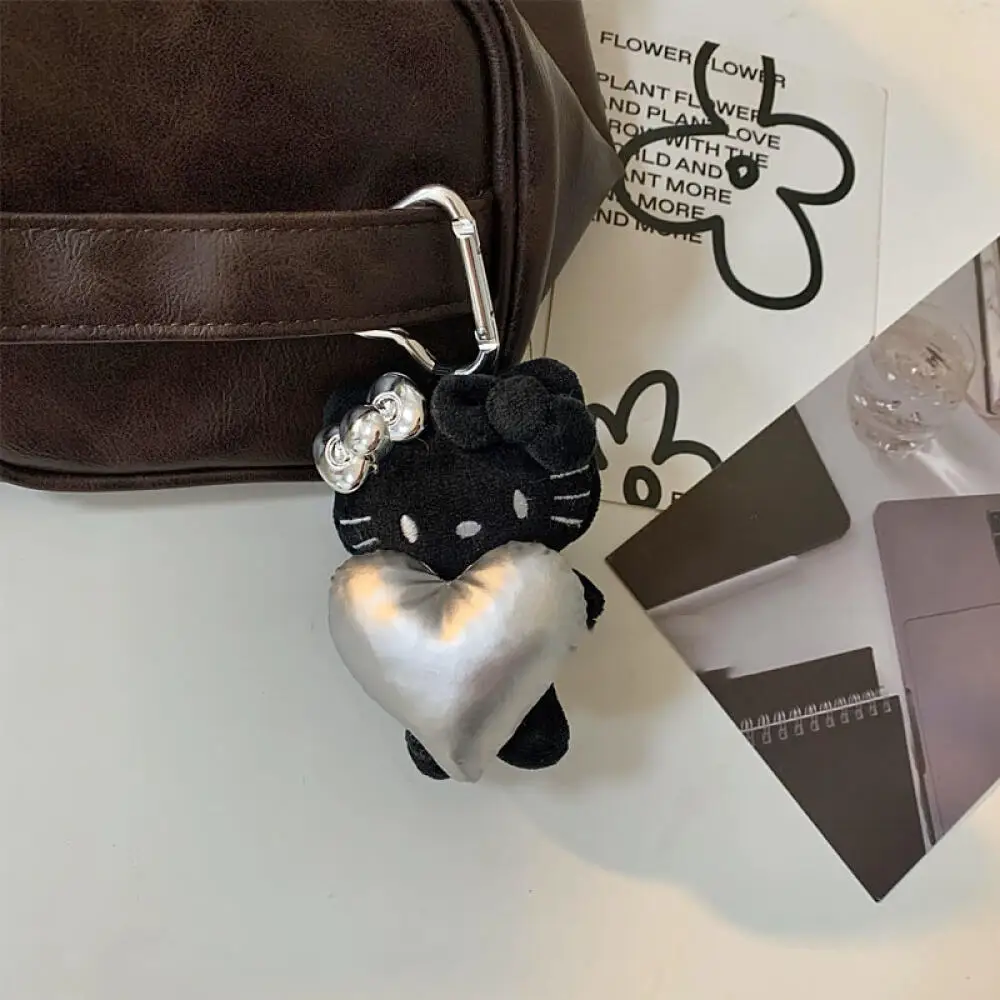 Hello Kitty Sweet Cool Dolls Keychain Kawaii Black and Silver Kitty Cat Bags Pendants Cute Backpack Decoration Accessories Gifts